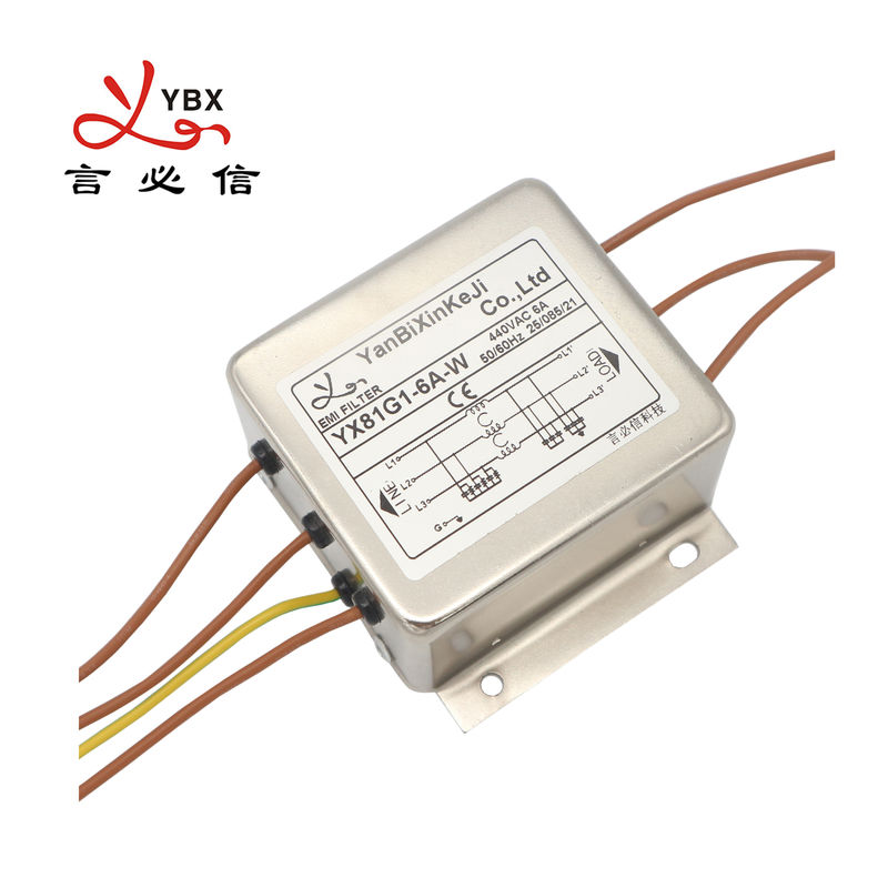 6A 220V Tiga Fase EMI Filter Peralatan Mekanik Output Saluran Listrik